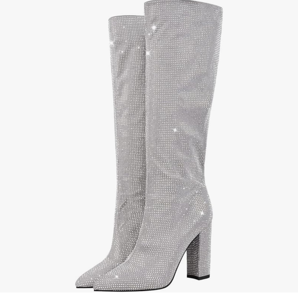 OnlyMaker high rhinestone Chunky Heel Boots — women size 14US